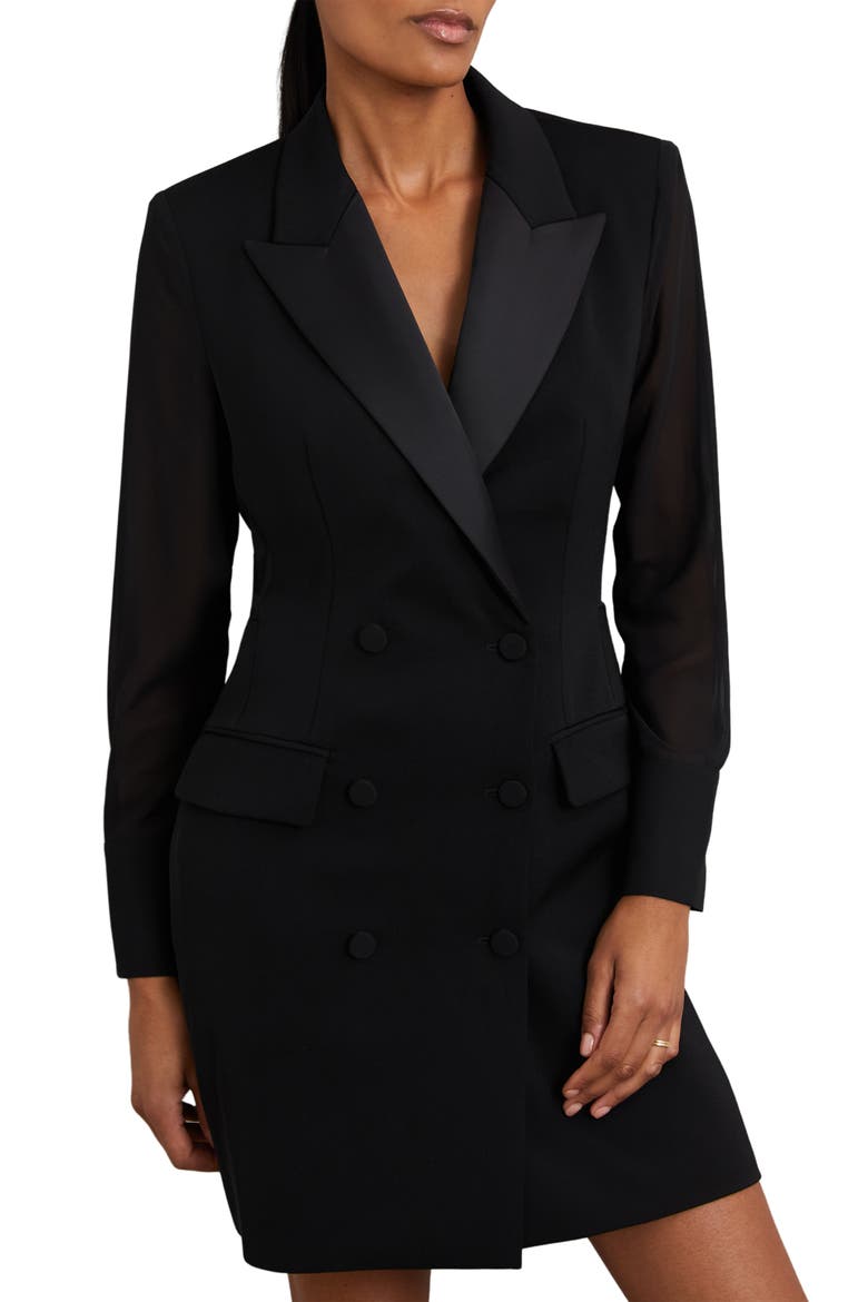Adina Double Breasted Blazer Dress, Main, color, BLACK