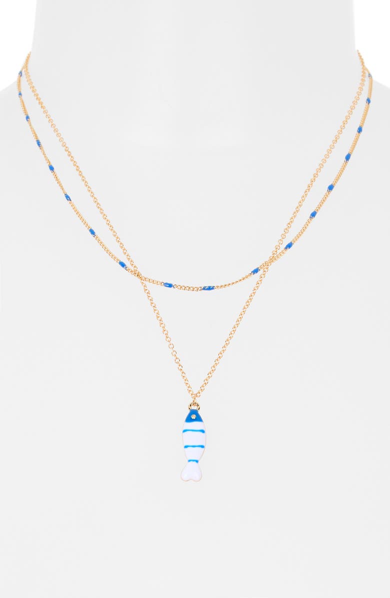 Leith Set of 2 Enamel Fish Pendant & Chain Necklaces, Alternate, color, Blue- White- Gold