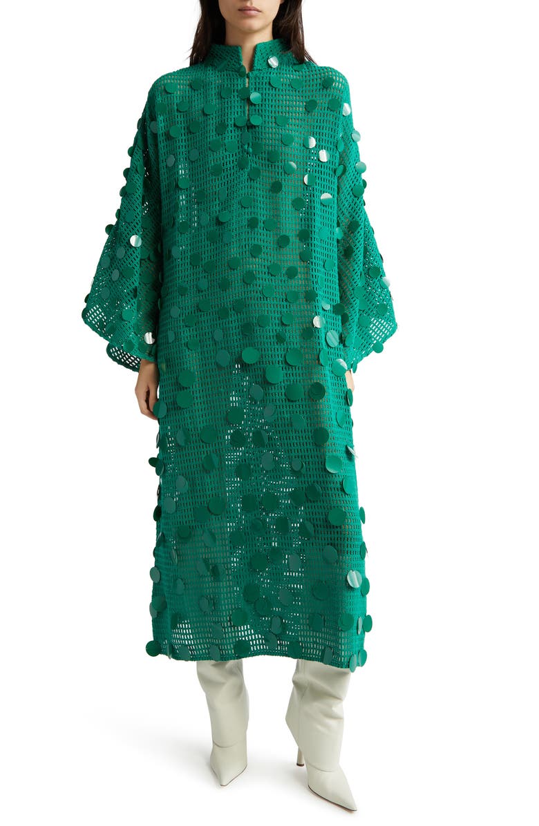 La Vie Style House Net Bangle Cover-Up Maxi Caftan, Main, color, Green