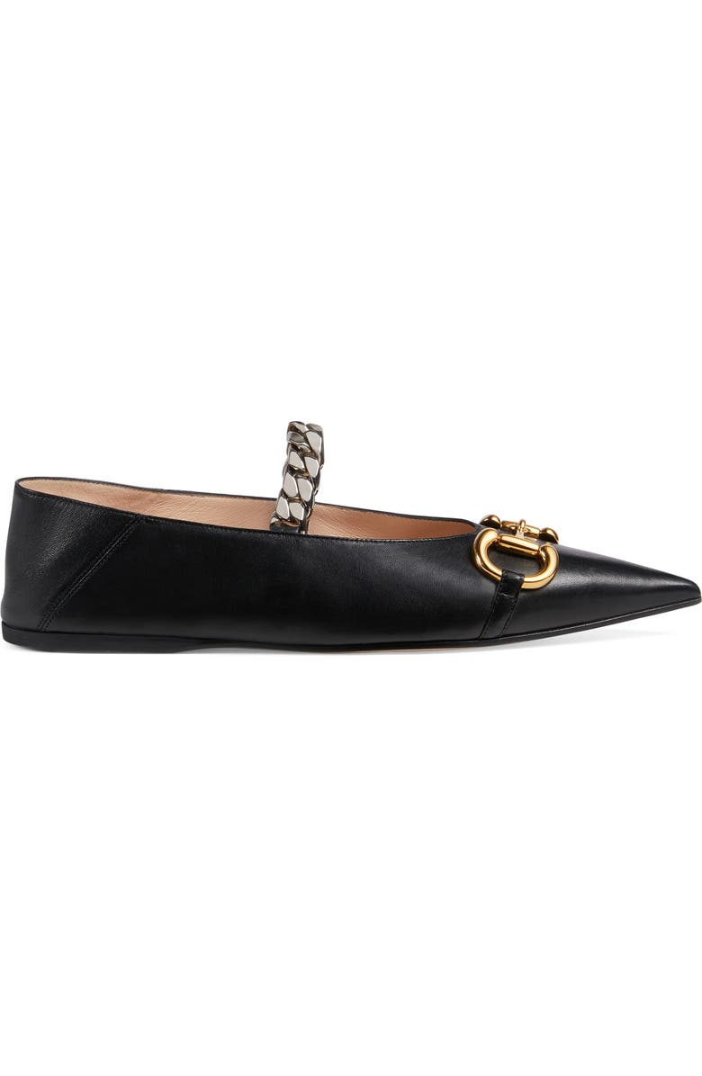 Gucci Deva Horsebit & Chain Convertible Pointed Toe Ballet Flat, Alternate, color,