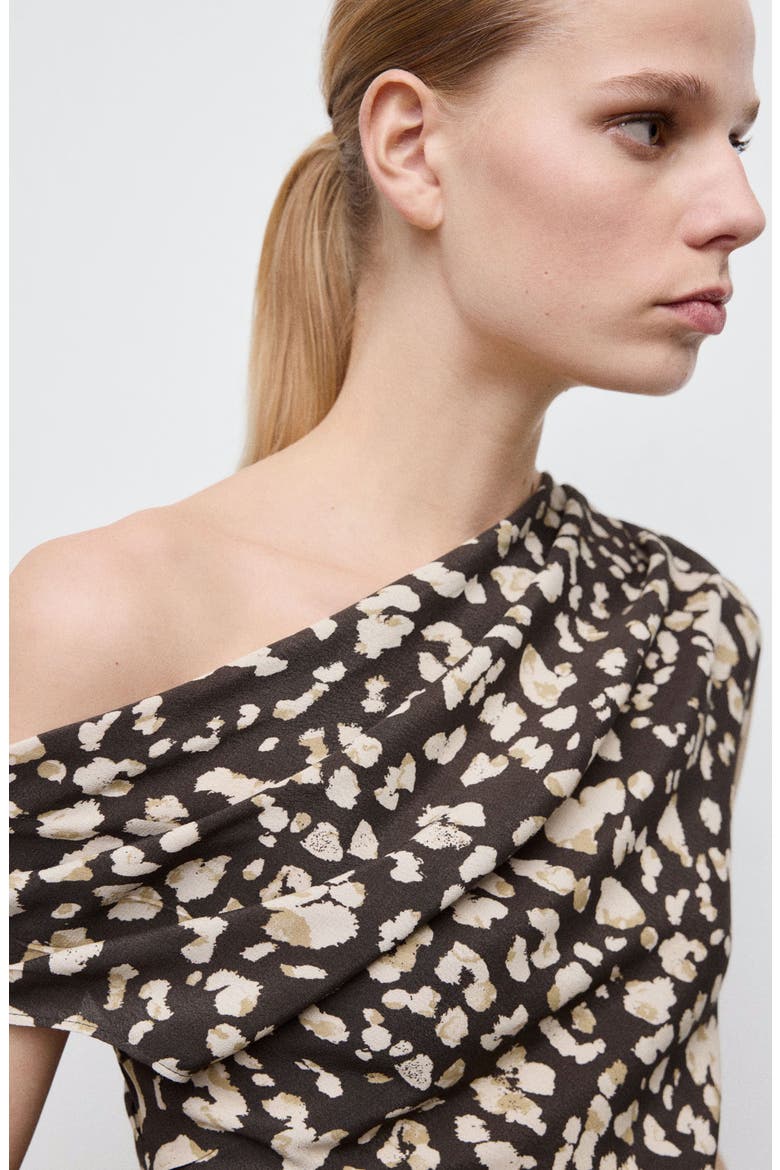 Animal Print Draped Top, Alternate, color, BROWN