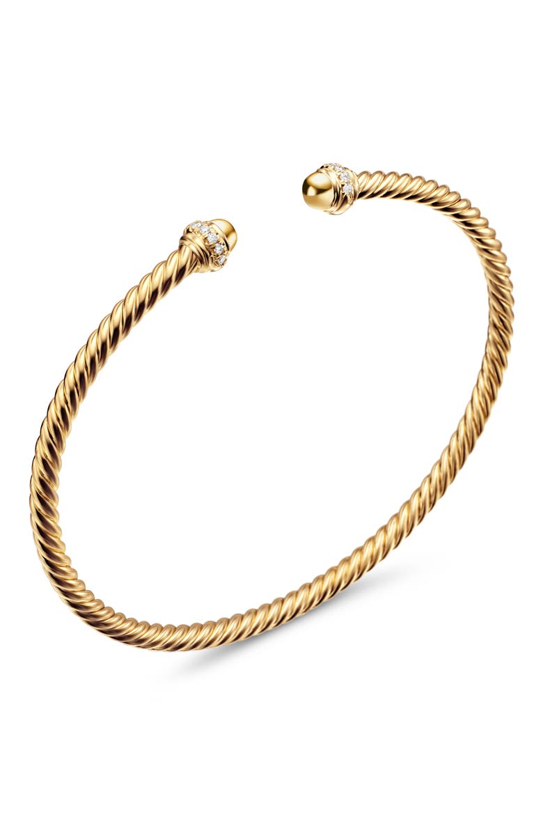 Cablespira® 18K Yellow Gold & Pavè Diamond Bracelet, 3mm, Alternate, color, GOLD/ DIAMOND