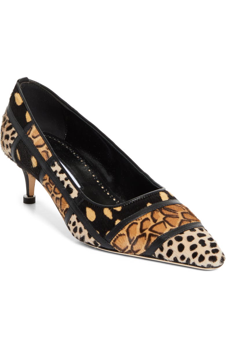 Manolo Blahnik Maren Genuine Calf Hair Kitten Heel Pump, Main, color, Black/ Brown Print Calf Hair