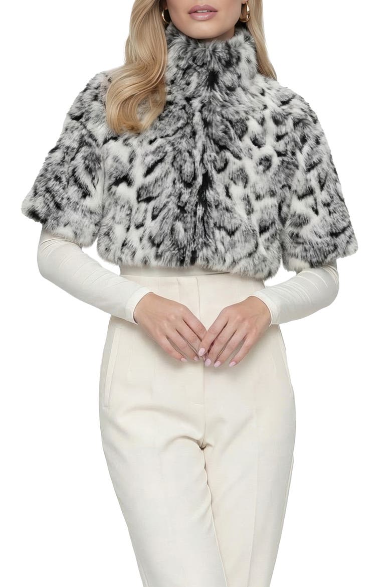 Fur-Free Fox (Faux Fur) Animal Printed Bolero with Short Sleeves, Main, color, GRAY SNOW LPRD