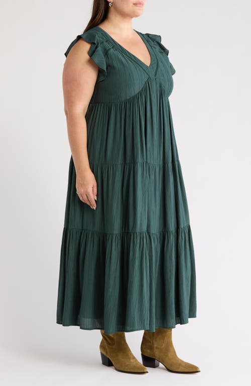 Treasure & Bond Crinkle Finish Flutter Sleeve Maxi Dress In Green