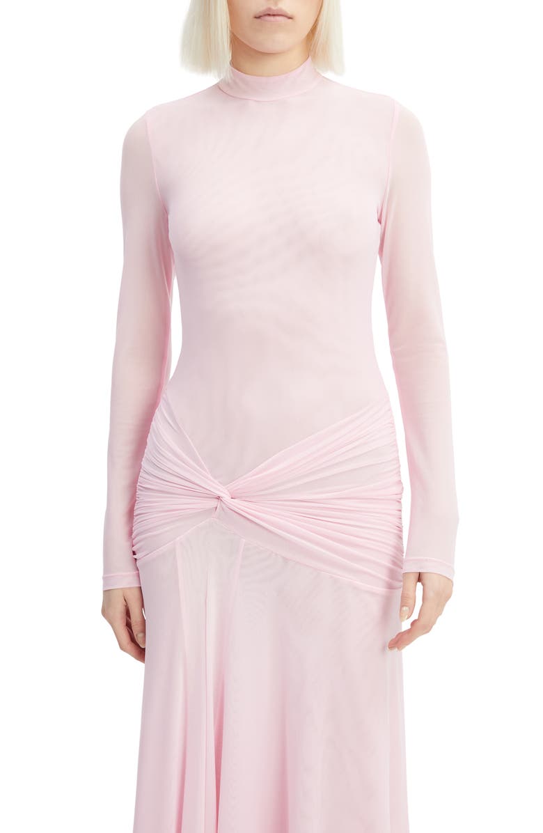 Bardot Lea Long Sleeve Mesh Midi Dress, Alternate, color, Light Pink