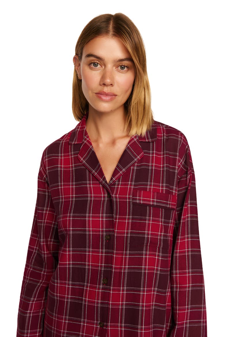Flannel Long Pajamas, Alternate, color, OXFORD CHECK HOLLY RED