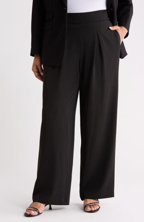 Pleated Pull-On Wide Leg Pants