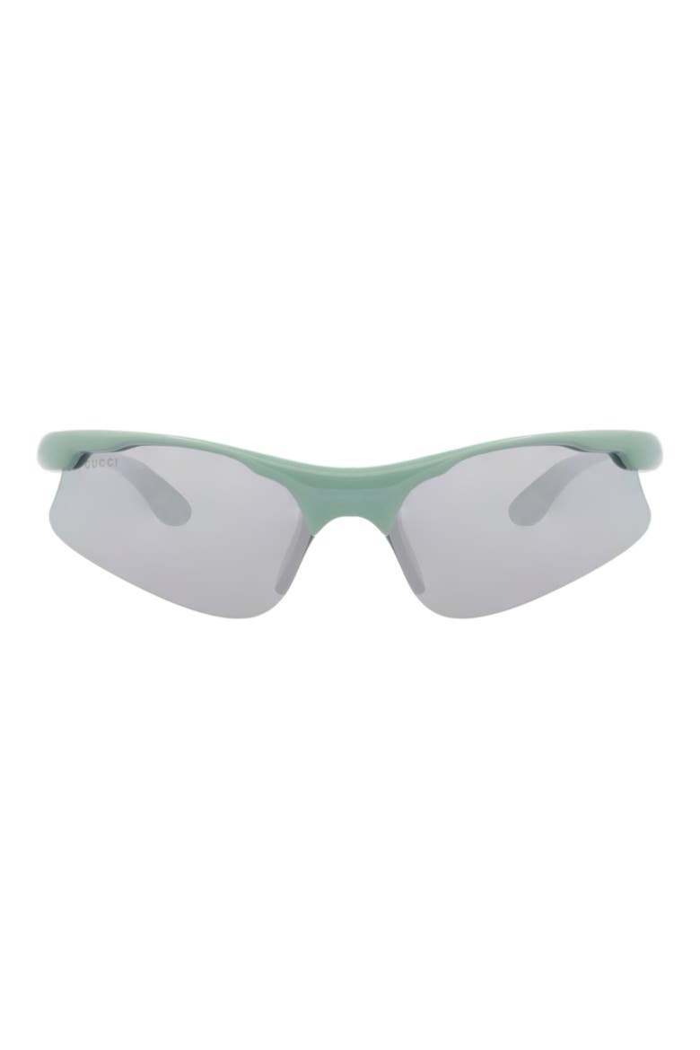 70mm Wrap Sunglasses, Main, color, GREEN GREEN SILVER