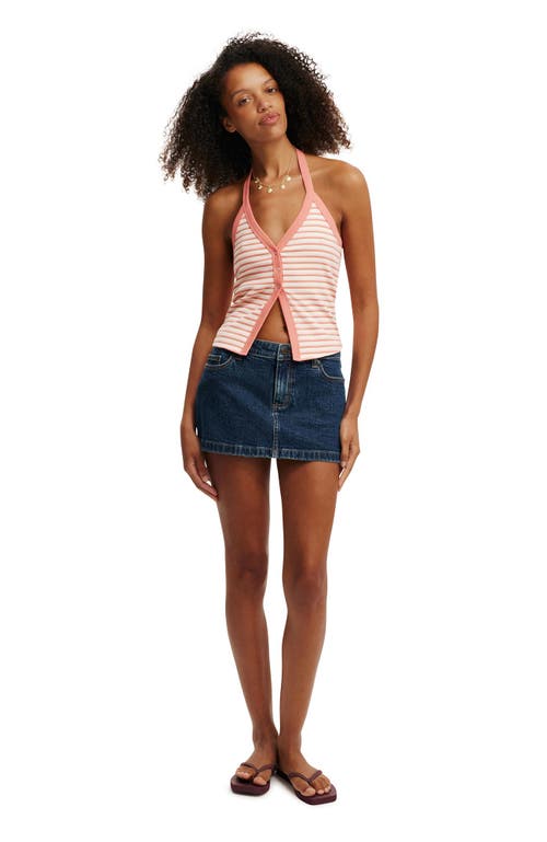 Cotton On Alexa Button Front Halter In Sophia Stripe Nectarine