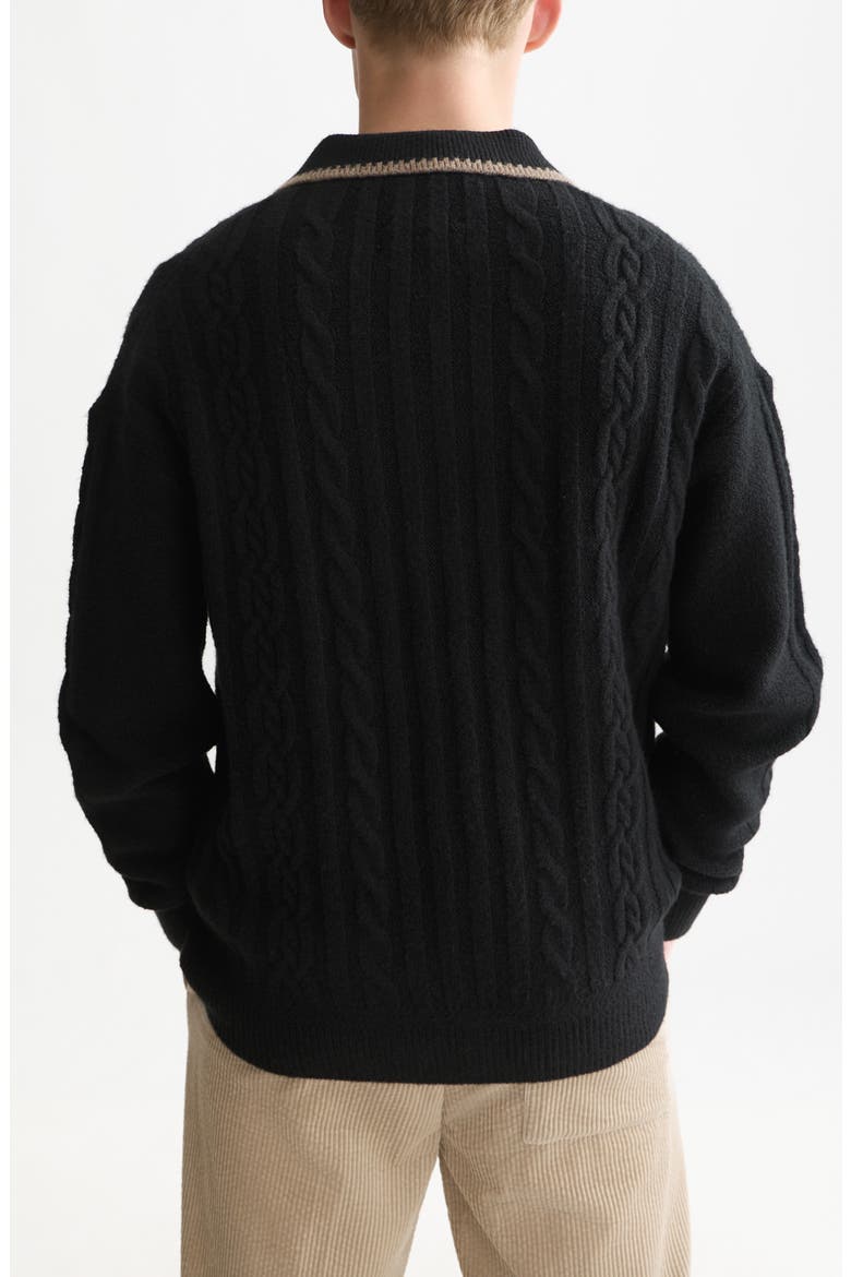 Cable Knit Polo Sweater, Alternate, color, METEORITE