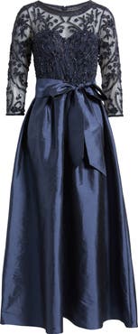 Pisarro Nights Beaded Illusion Neck Taffeta Cocktail Dress