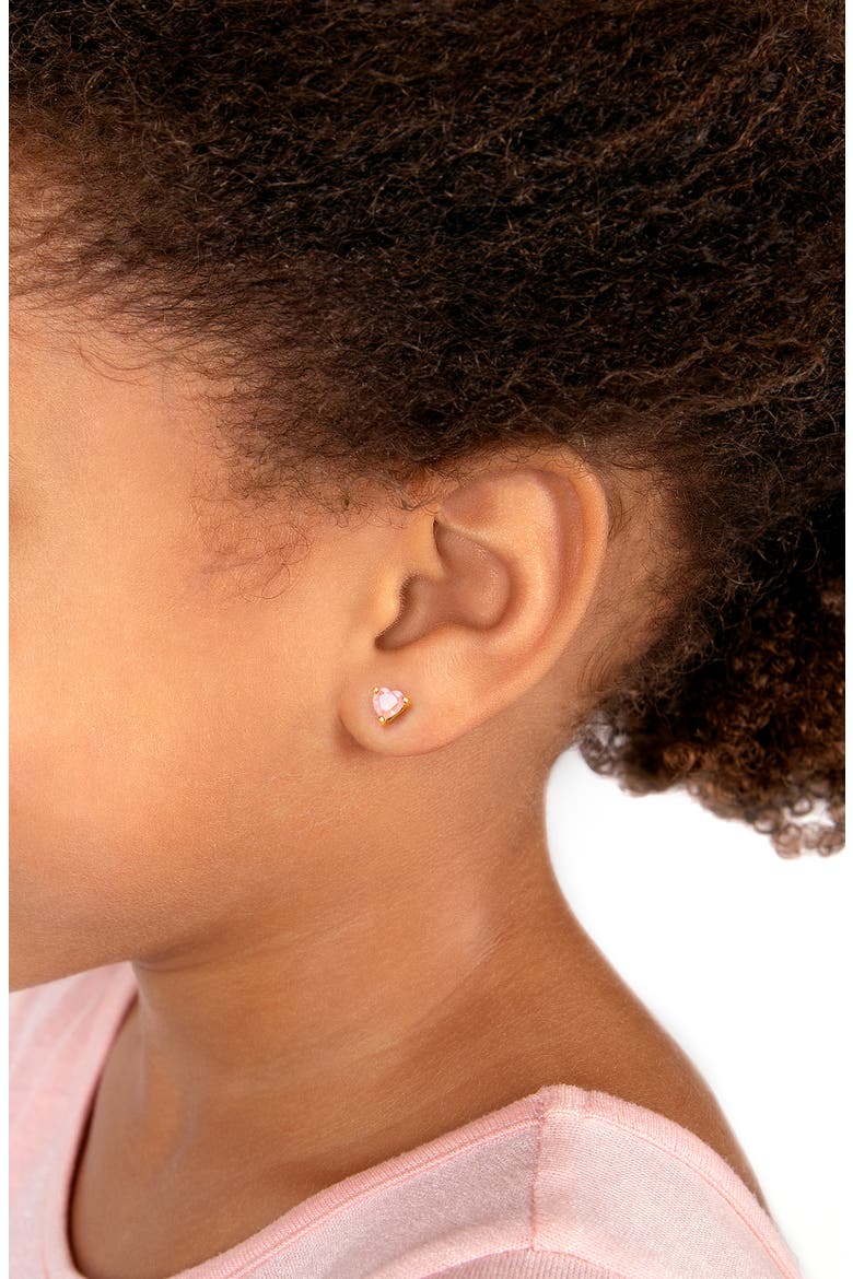 14K Gold Pink Dazzling Heart Studs Screw Back Earrings, Alternate, color, 14K Yellow Gold