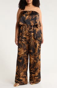 SUGARLIPS Palm Tropics Midnight Pinal Strapless Wide Leg Jumpsuit