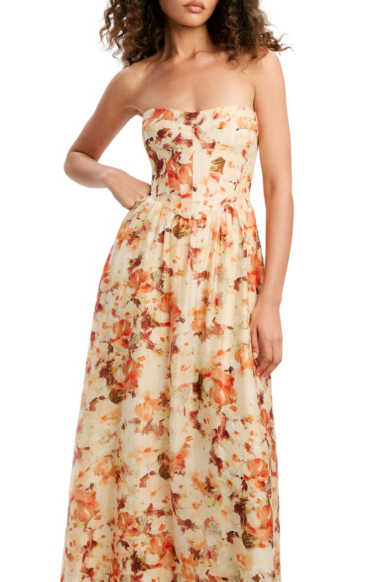 Lola Strapless Corset Dress, Alternate, color, ORANGE FLORAL