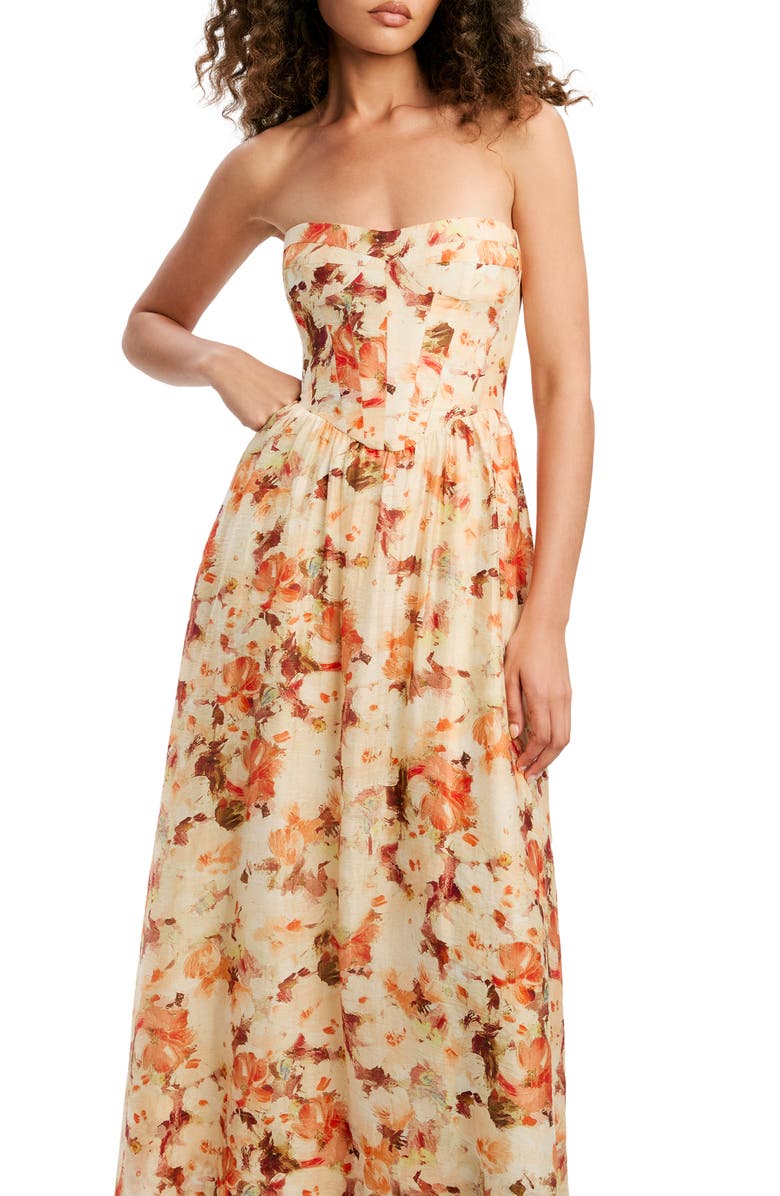 Bardot Lola Strapless Corset Dress, Alternate, color, Orange Floral