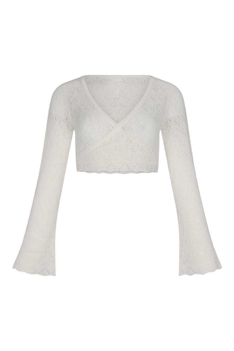 Kaia Openwork Crochet Crop Cover-Up Sweater, Alternate, color, IVORY
