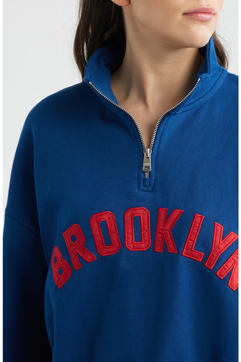 Oversize Cotton Half Zip Sweatshirt, Alternate, color, NAVY PEONY