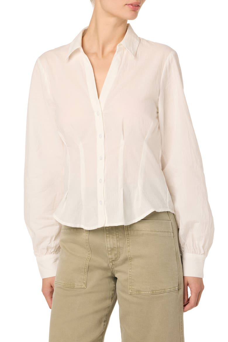 Pleated Long Sleeve Button-Up Shirt, Main, color, WHITE