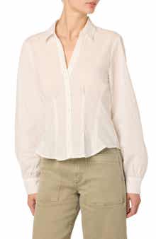 Pleated Long Sleeve Button-Up Shirt