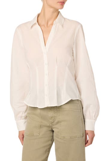 Shop Joe's Pleated Long Sleeve Button-up Shirt In White