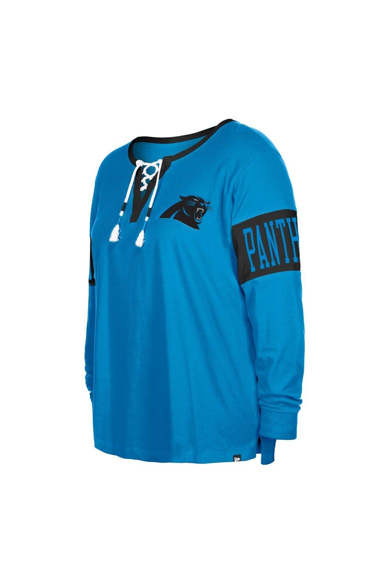 Women's New Era  Blue Carolina Panthers Plus Size Lace-Up Notch Neck Long Sleeve T-Shirt, Alternate, color, Blue