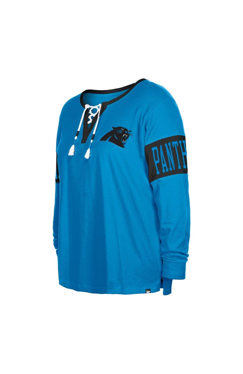 New Era Women's New Era Blue Carolina Panthers Plus Size Lace-Up Notch Neck Long Sleeve T-Shirt, Alternate, color, Blue