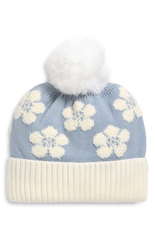 Cara Kids' Flower Pompom Beanie in Blue 