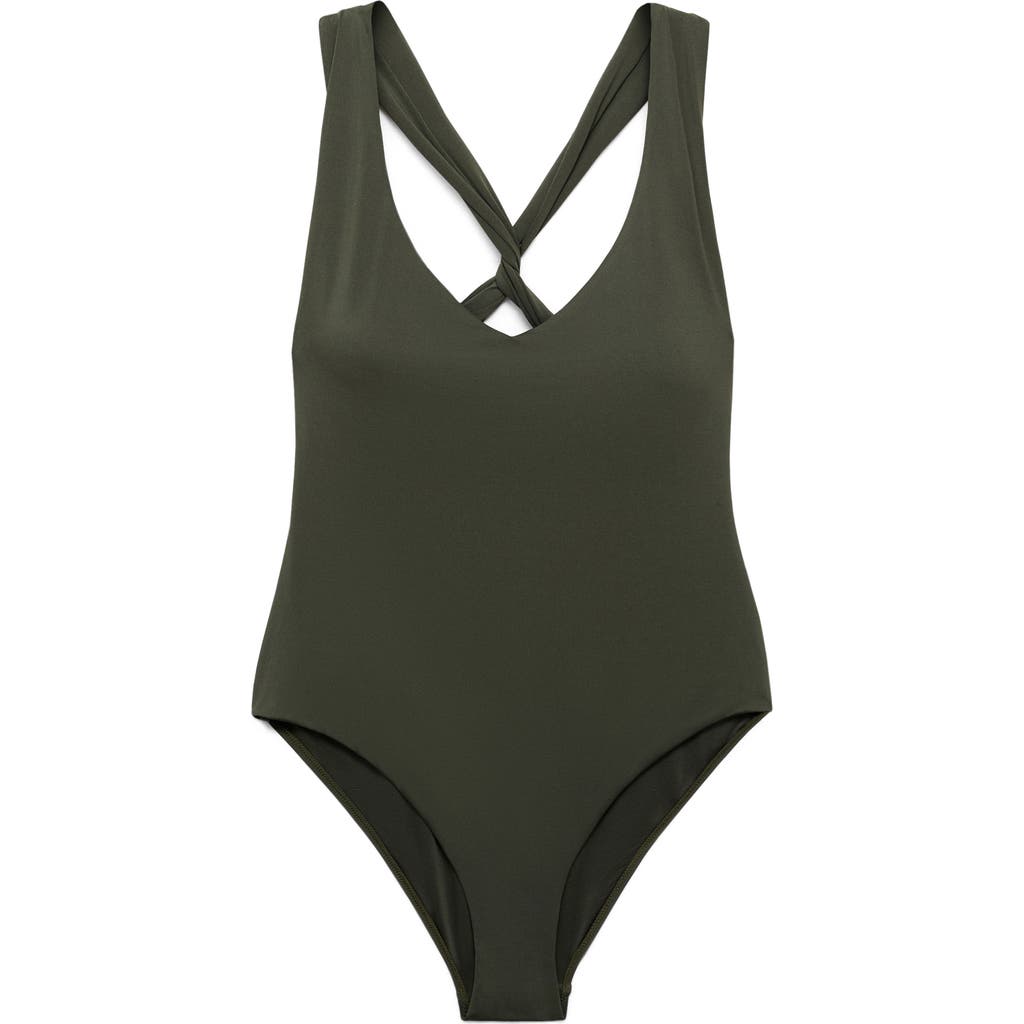 Mango Crossover Back One-piece Swimsuit In Green