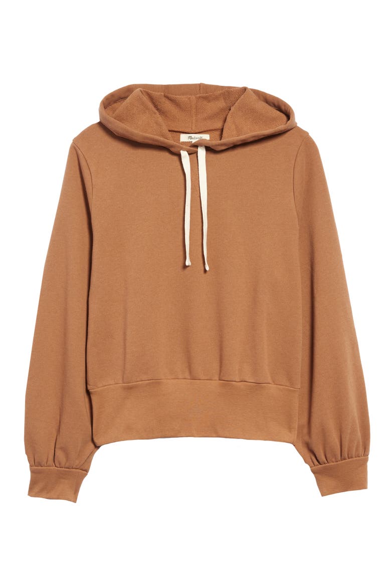 Bubble Sleeve Hoodie Crop Sweatshirt, Main, color, WARM HICKORY
