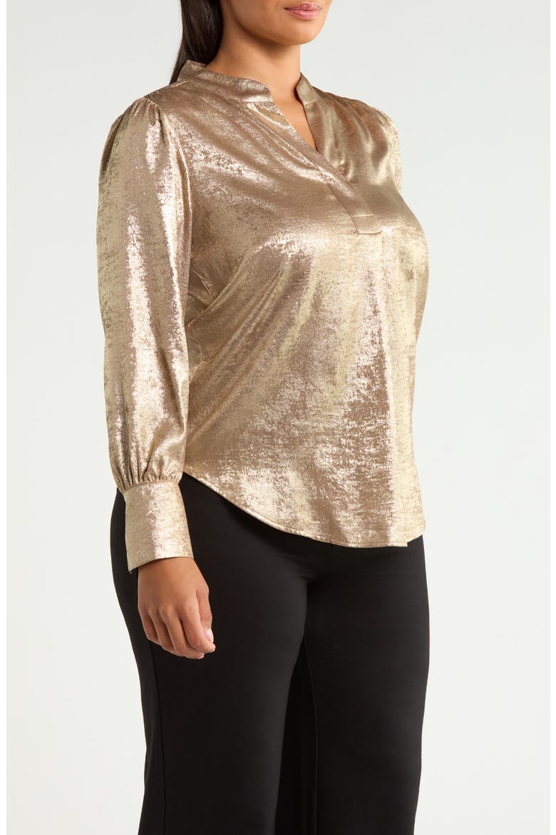 Pleated Front V-Neck Top, Alternate, color, LIGHT COFFEE/ GOLD