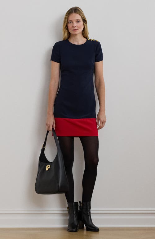 Shop Ralph Lauren Lauren  Colorblock Stretch Crepe Minidress In Lauren Navy/festive Red