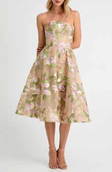 Noemi Embroidered Floral Strapless Cocktail Dress
