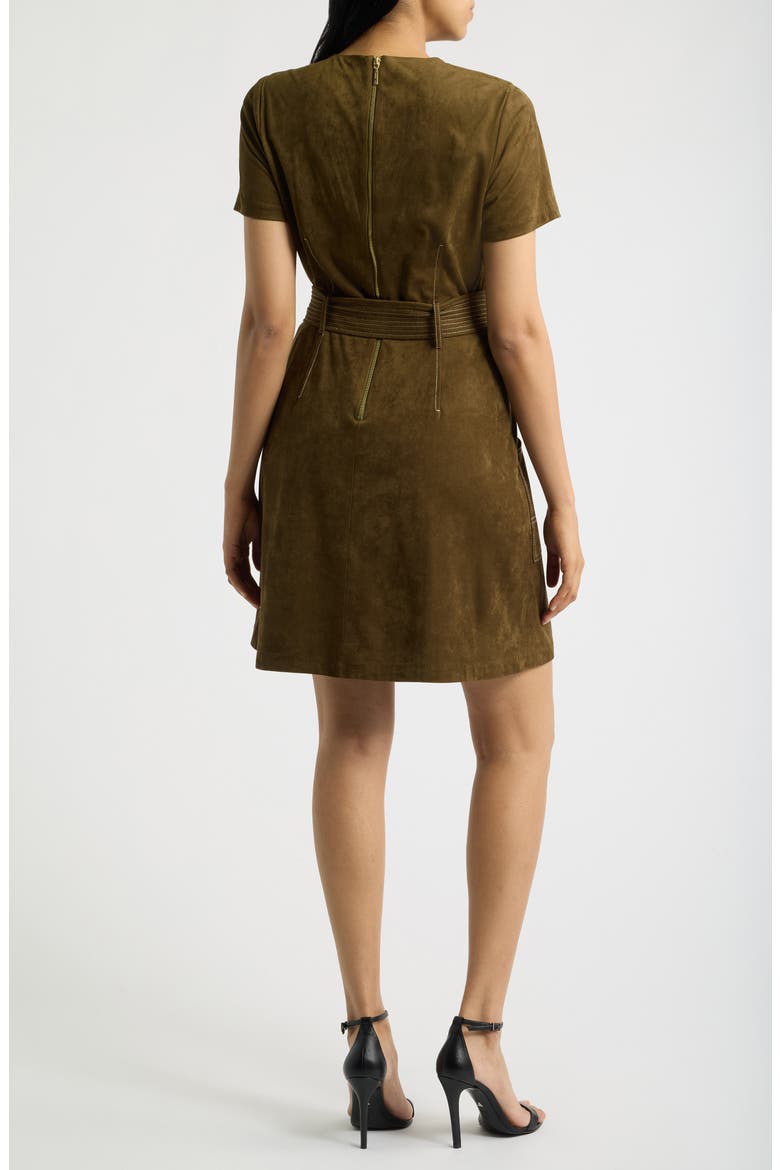 Topstitch Detail Faux Suede Dress, Alternate, color, ARTICHOKE