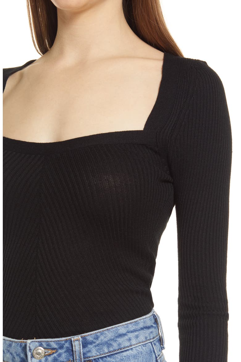 Square Neck Rib Sweater, Alternate, color, BLACK