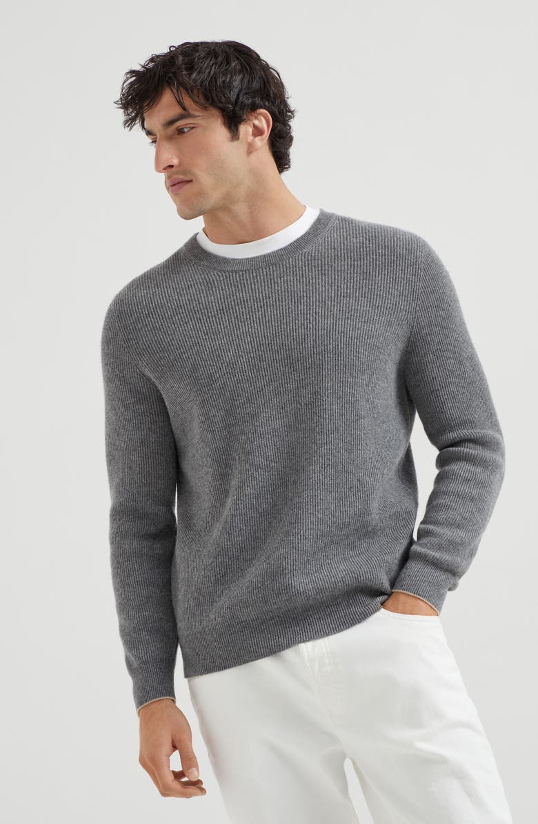 Brunello Cucinelli English Rib knit sweater, Alternate, color, Dark Grey