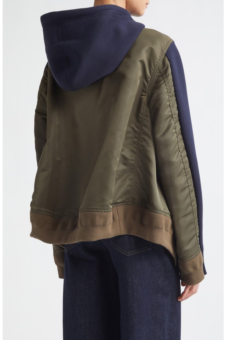 Sponge Sweat x Nylon Twill Full Zip Hoodie (Women) | Nordstrom
