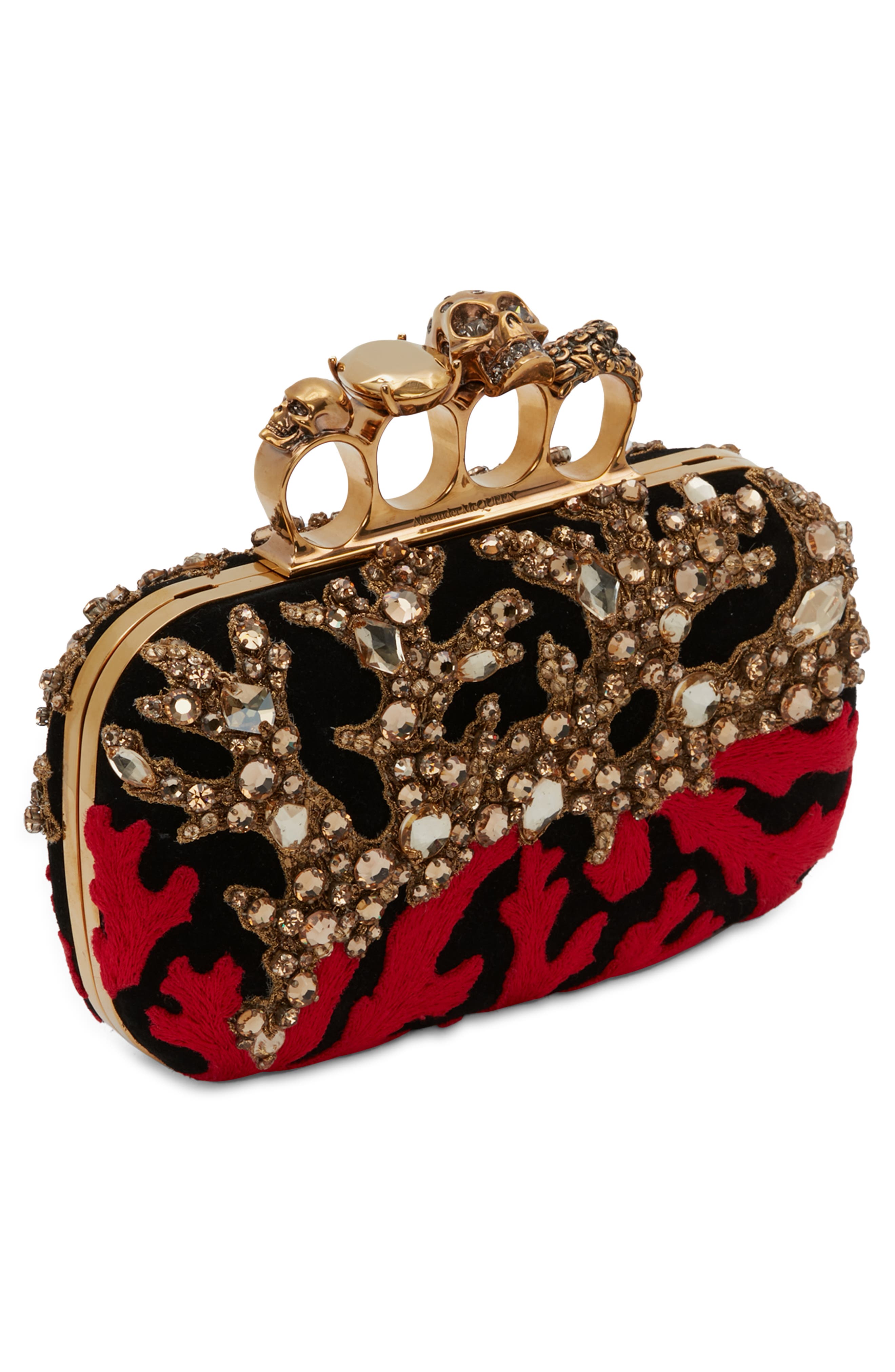 McQueen Alexander McQueen Embroidered Crystal & Suede Ring Clutch, Alternate, color, 
