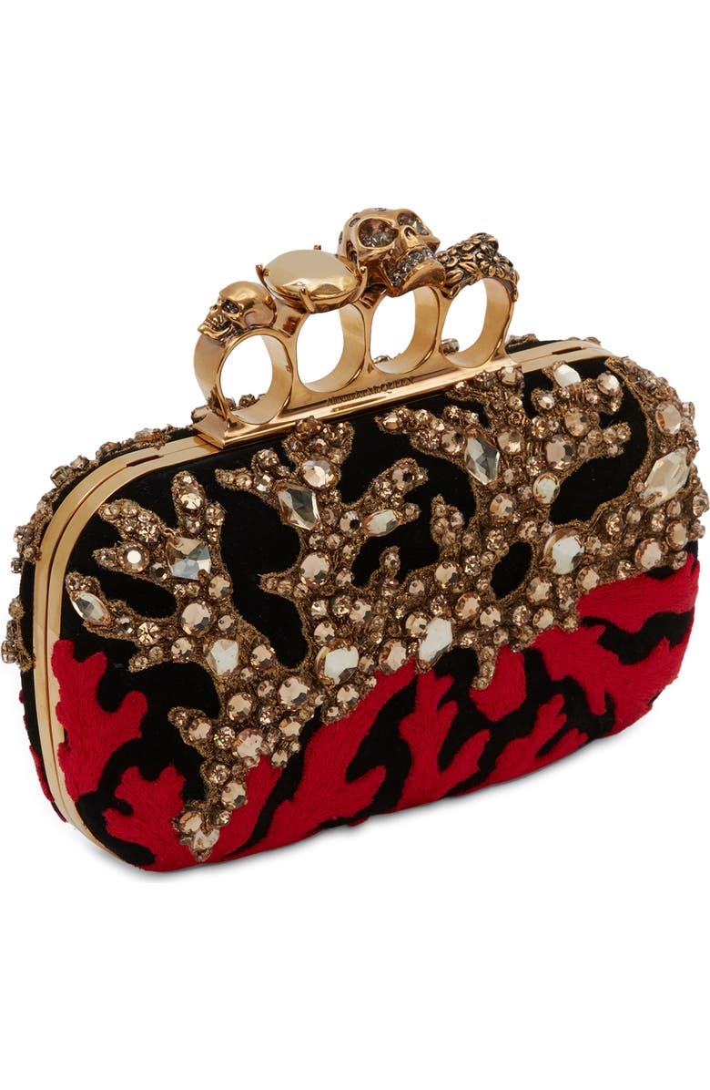 McQueen Alexander McQueen Embroidered Crystal & Suede Ring Clutch, Alternate, color,