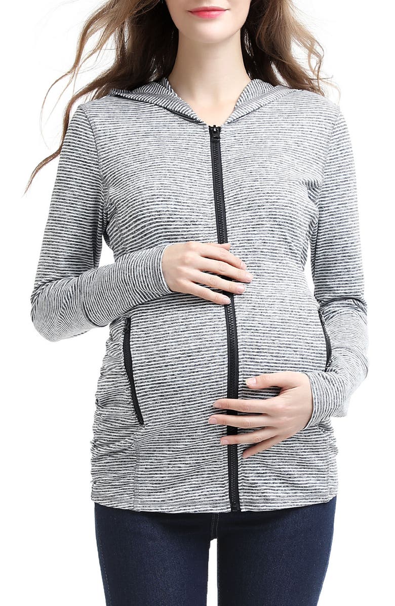 Kimi and Kai Haven Stripe Ruched Maternity Hoodie, Main, color,