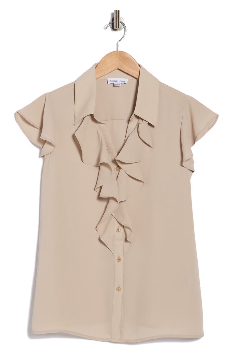 Ruffle Woven Top, Alternate, color, LATTE
