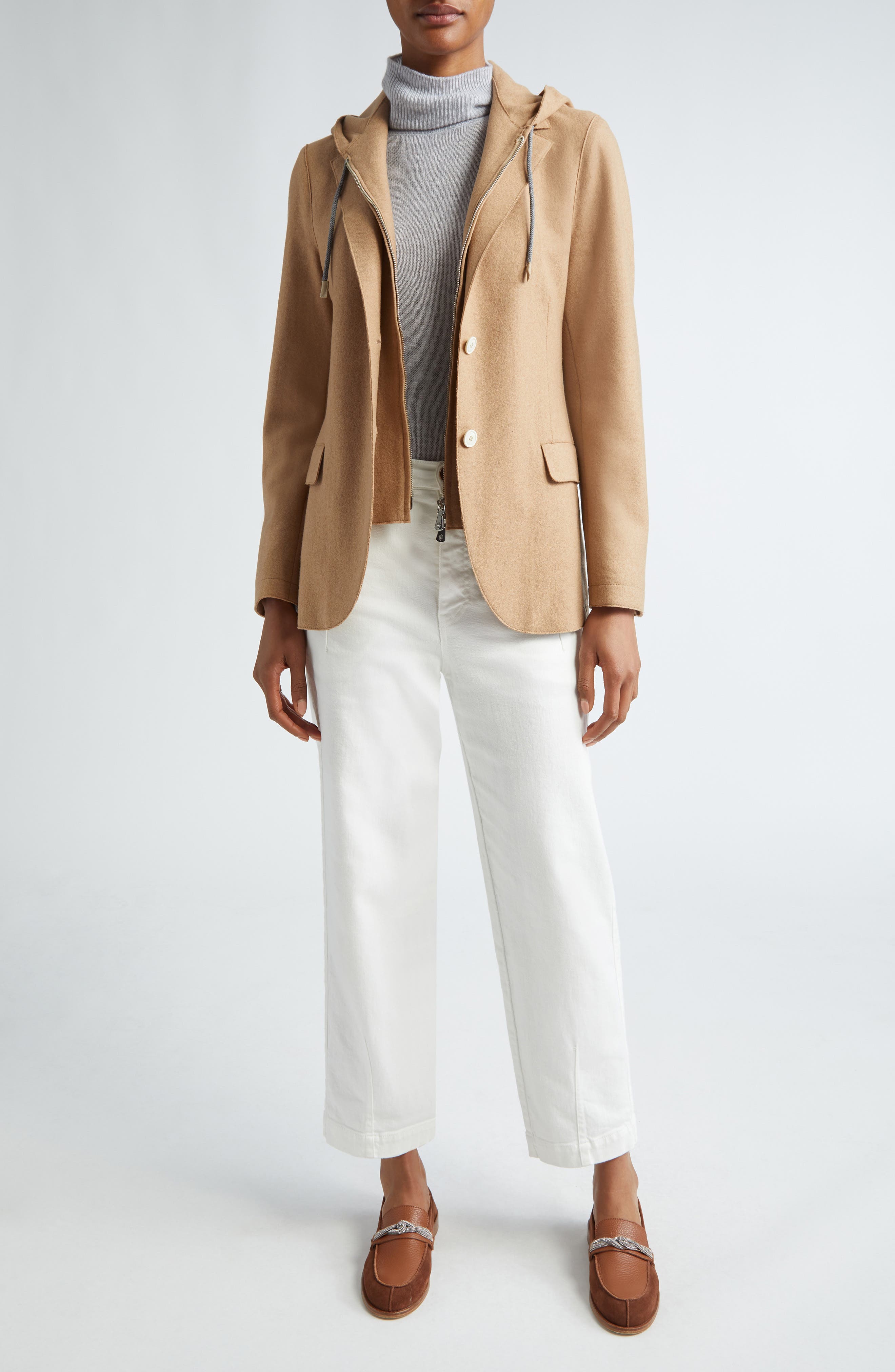 Wool Blend Flannel Blazer with Removable Hooded Bib - image 4