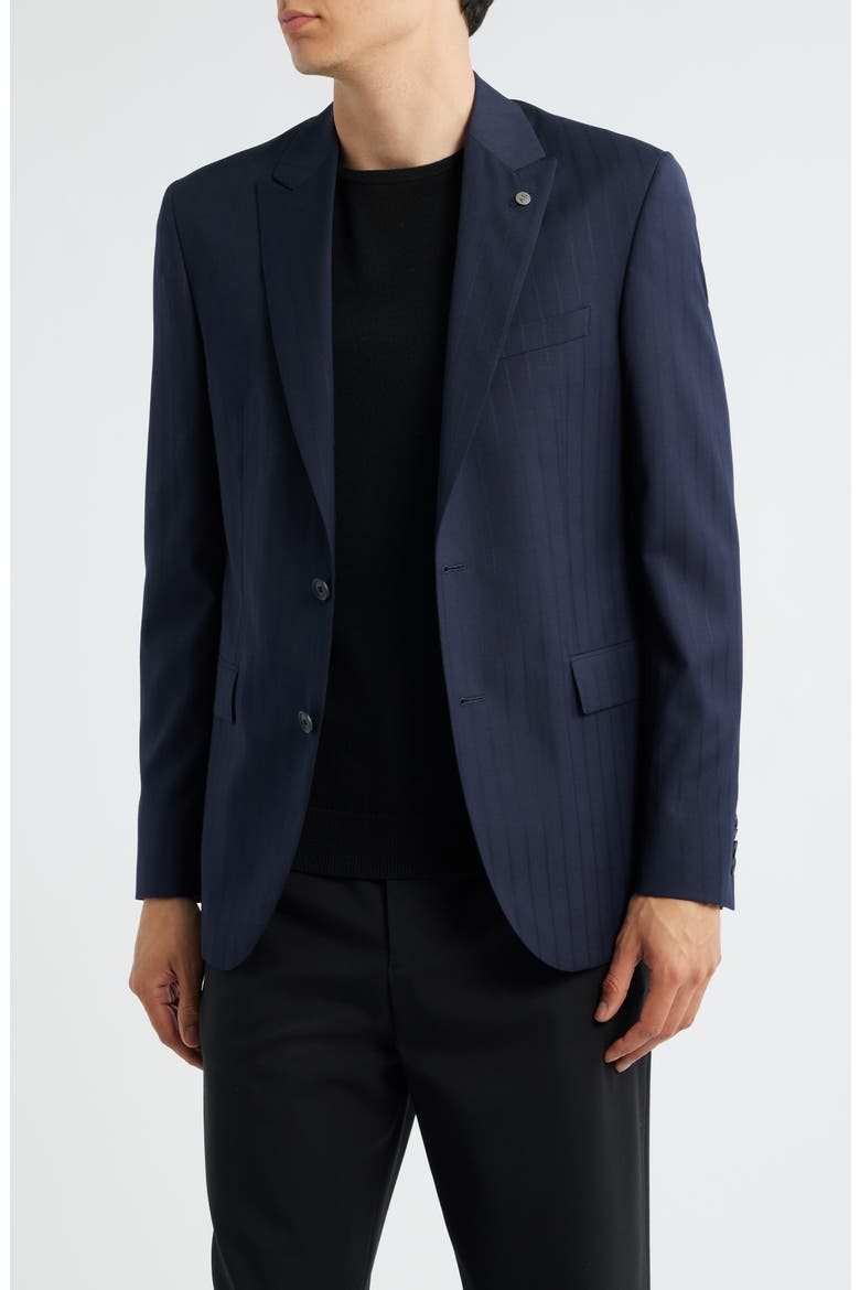 Rawdon Slim Fit Pinstripe Super 100s Wool Peak Lapel Sport Coat, Main, color, NAVY
