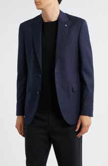 AllSaints Rawdon Slim Fit Pinstripe Super 100s Wool Peak Lapel Sport Coat