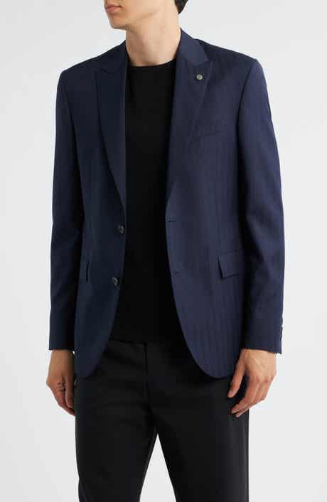AllSaints Rawdon Slim Fit Pinstripe Super 100s Wool Peak Lapel Sport Coat