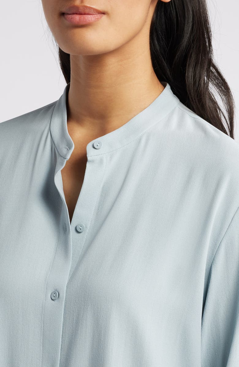 Eileen Fisher Mandarin Collar Silk Button-Up Shirt, Alternate, color, Frost