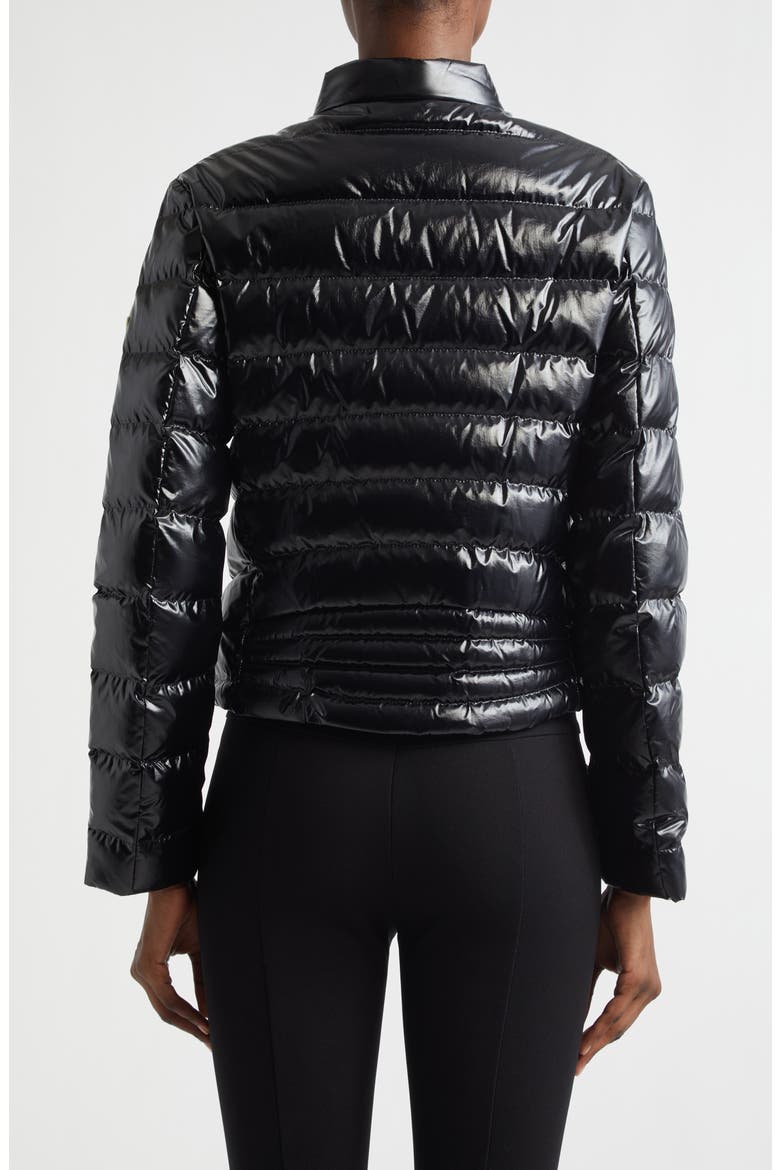 Papillon Crop Lacquered Nylon Puffer Jacket, Alternate, color, BLACK