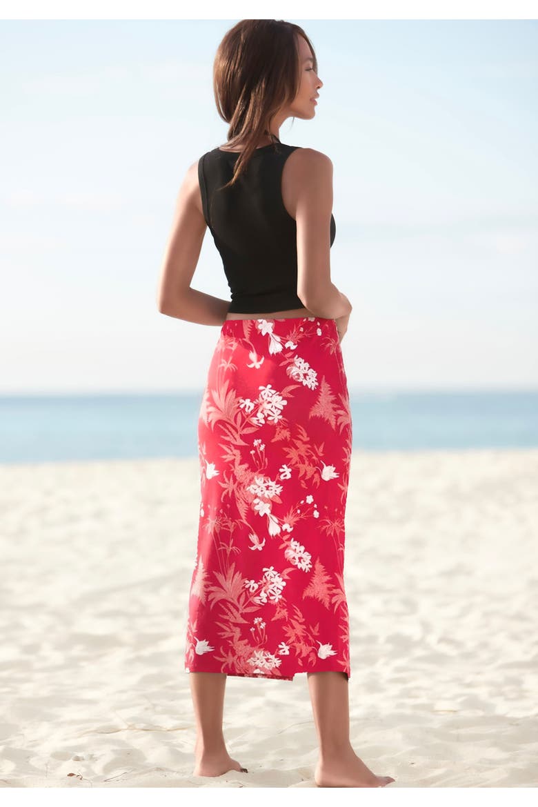 Ruched Slit Midi Skirt, Alternate, color, Red Printed
