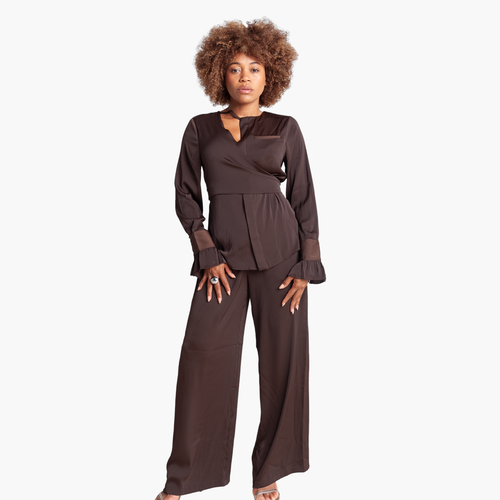 RICHANTEE Long Sleeve Wrap Top in Brown  product