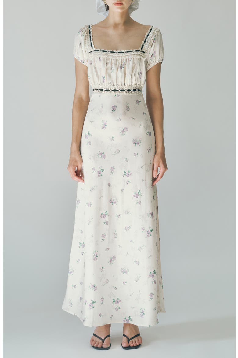 Bambi Ditsy Floral Lace Trim Open Back Dress, Main, color, BLOSSOM PRINT